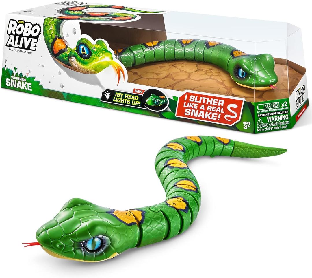 Robo Alive Slithering Snake Series 3 Green by ZURU Battery-Powered Robotic Light Up Reptile Toy That Moves (Green),7150B