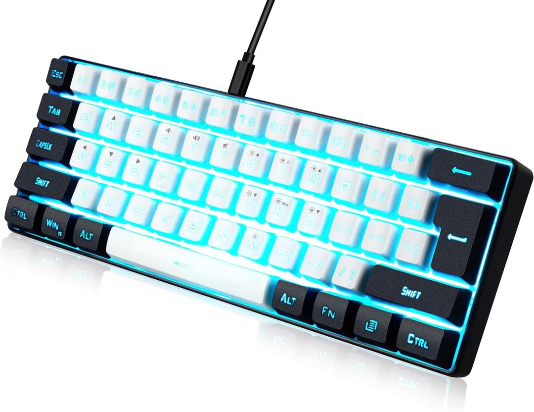 abucow Gaming Keyboard Minimalist Portable Wired Ultra-Compact Mini Imitation 61 Keys RGB Backlit Keyboard (White-Black)