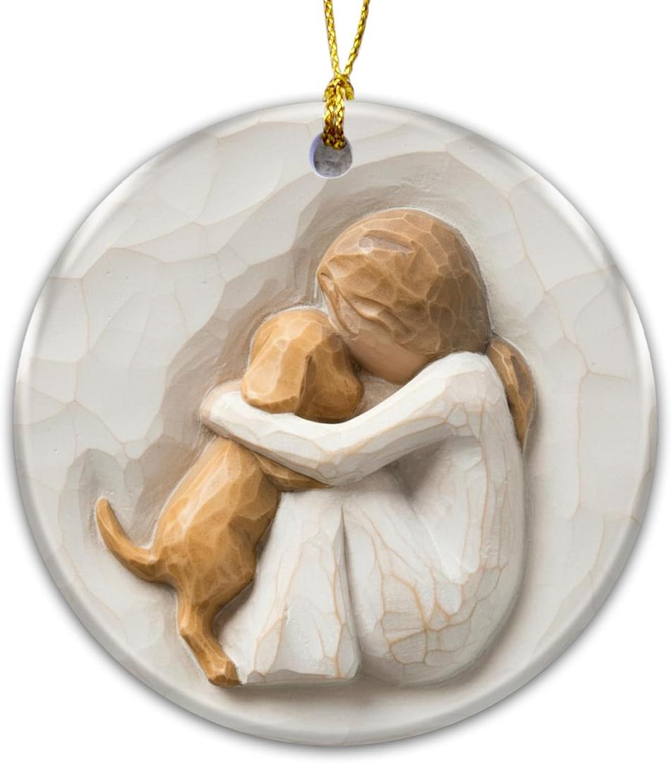 6 x Girl Hugging Dog Ornament  Pet Memorial Ornament for Dog Lovers  Rustic Printed Keepsake of Girl with Puppy  Sympathy Gift, Pet Loss Remembrance, Christmas Tree Hanging Dcor 2025