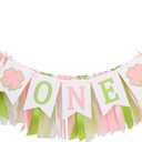 Lucky One 1st Birthday High Chair Banner - Shamrock First Birthday Party Decoration, St. Patrick's Day Party Supplies, Pink Lucky One Banner for Girl, Four Leave Clover Cake Smash Photo Props
