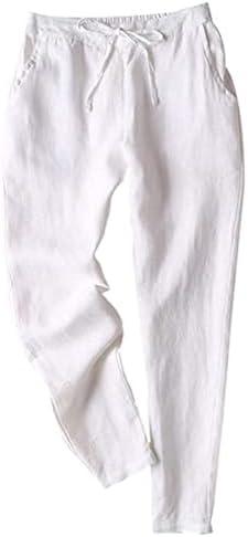 Tanming Linen Pants for Women Summer Casual High Waisted Drawstring White Beach Pant S