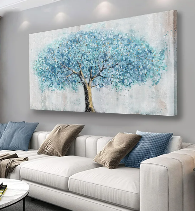 Yuaxker Tree Pictures Wall Decor Blue and Black Wall Art artist Canvas Painting Maximalist Artwork for Living Room Bedroom Dining Room Office Home Decor 24x48inch