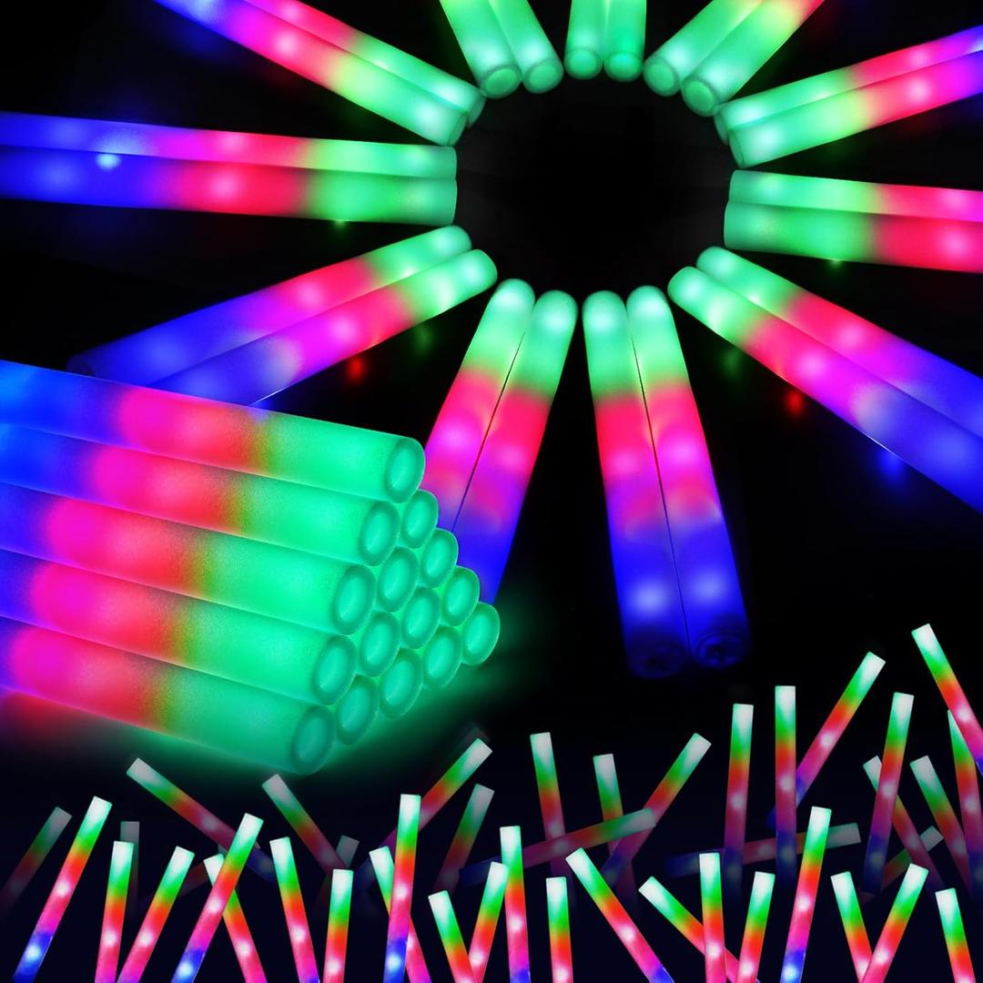 46PCS Foam Glow Sticks, Foam Light Up Sticks with 3 Modes Colorful Flashing, Glow Stick Bulk Party Pack, Glow in Dark Party Supplies, LED Foam Sticks Bulk for Wedding, Raves, Concert, Halloween