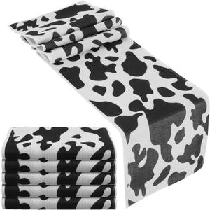 6 Pcs Cow Print Table Runner, Black and White Farm Cow Print Tablecloth Farmhouse Decor for Cowboy Themed Parties Dining Room Kitchen and Home Decorations 13 x 72 in