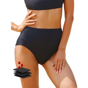 Period Swimwear-Menstrual Swimsuit Bikini Bottoms-High Waisted Leakproof Swim Bottoms for Teens Girls and Women. (Large, Black)