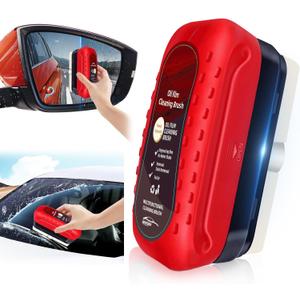 Automotive Oil Film Cleaning Brush with Reusable Foam Sprayer, Upgraded Antifog Glass Cleaning Board, Glass Oil Film Remover for Car Windows & Windshields, Versatile Car Glass Cleaner Brush (Red)