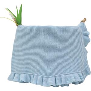Cotton Baby Blanket with Ruffle Edge Soft Breathable Newborn Blanket for Boys & Girls, Lightweight Knit Throw for Crib, Blue 28x36