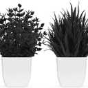 Der Rose 2 Pack Small Black Fake Plants Mini Artificial Potted Plants for Halloween Decor Table Desk Home Office Black Bathroom Decor