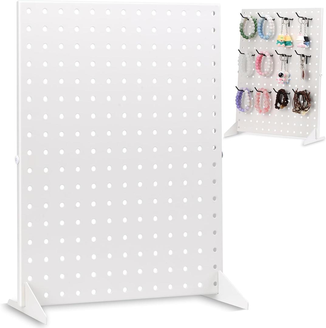 Pegboard Display Stand for Craft Shows & Fairs - Metal Store Display for Selling Accessories, Earring, Jewelry, Pin Display Stands for Retail Stores, Vendors & Events - 17" x 13 Designer White Pegboard Display Stand for Craft Shows & Fairs - Metal Store Display for Selling Accessories, Earring, Jewelry, Pin Display Stands for Retail Stores, Vendors & Events - 17" x 13 Designer White