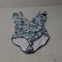 Women's One Piece Ruffle Swimsuit Tummy Control Bathing Suit V Neck Shell Stitched Swim Suit Slimming Swimwear, L