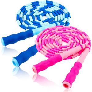 Jump Rope for Kids, Adjustable Jump Ropes for 4 5 6 7 8 10 12, Tangle Free Jumping Rope Age 8-12, Segmented Soft Beaded Skipping Rope for Women Fitness (Blue and Pink)