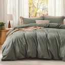 Bedsure Comforter Set King Size - Cotton Fabric with Microfiber Inner Fill, Grayish Olive Green PureWoven Bed Set for All Seasons, 3 Pieces, 1 Comforter (104" x 90") and 2 Pillow Cases (20" x 36")