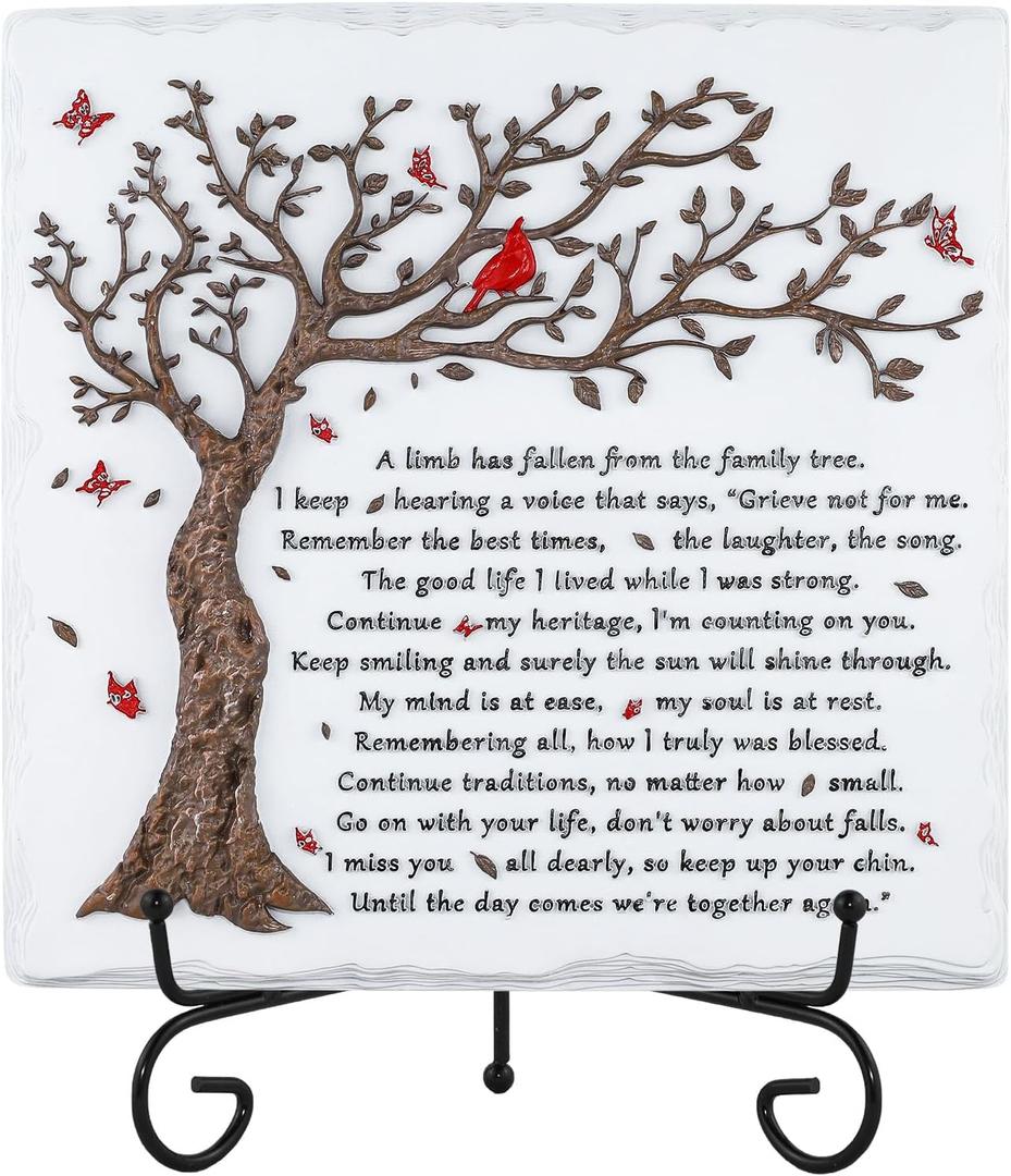 A Limb Has Fallen from The Family Tree-Relief Sculpture Sympathy Plaque with Iron Stand- In loving memory for Loss of Loved One Memorial Condolence Bereavement Grief Gifts-Wall Decor Table Decor