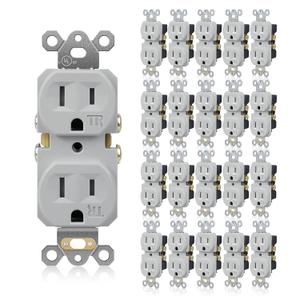 TOPELER Gray Electrical Outlets, 15Amp 125V, Residential Grade Receptacles Outlets, Tamper-Resistant(TR) Power Socket, 3-Wire, Self-Grounding, Push & Side Wire, UL Listed, 20 Pack