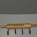 MyGift Rustic Burnt Brown Wood Kitchen Hooks for Hanging Cooking Utensils, Coffee Mugs and Hand Towels, Decorative Rolling Pin Design Kitchen Wall Decor with 4 Hooks