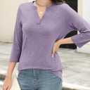 Syellowafter Womens Summer 3/4 Sleeve Tops Casual V Neck T Shirts Fashion Loose Fit Basic Tunic Tees (M)