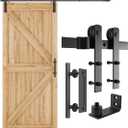 SMARTSTANDARD 6 FT Heavy Duty Sturdy Sliding Barn Door Hardware Kit, Black, (Whole Set Includes 1x Pull Handle Set & 1x Floor Guide) Fit 34''-36" Wide Door Panel (I Shape Hanger)