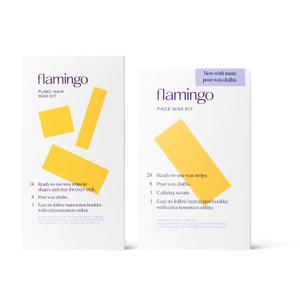 Flamingo Face & Pubic Wax Kit - 44 Wax Strips, 16 Post-Wax Cloths, and Calming Serum - Easy At-Home Hair Removal