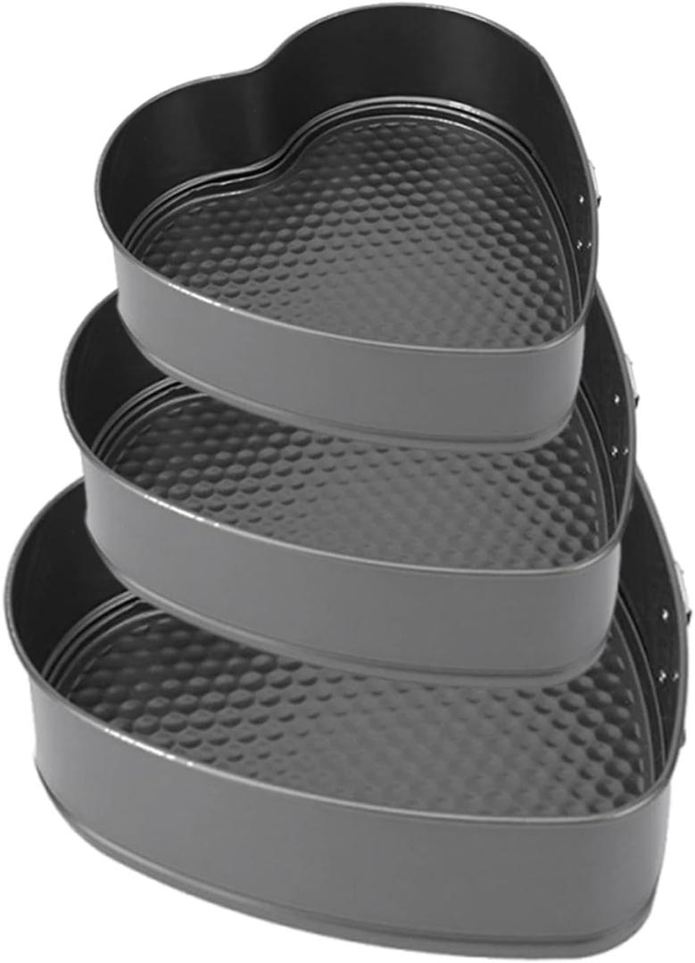 3 Springform Heart Cake Tins Heavy Duty, Double Layer Non-Stick Coating, Removable Base, Heavy Duty Carbon Steel, Perfect for Frozen Desserts - Oven Safe Bakeware (8/9/10 Inch)