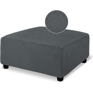 NeColorLife Ottoman Cover Rectangle Oversize Slipcover Stretch Footrest Stool Covers Furniture Protectors Washable Diamond Lattice Jacquard Fabric with Elastic Band,X-Large,Dark Grey