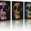 MAMAGO 3 Piece Skull Wall Art Canvas Sugar Skull Cryptocurrency to Cash Painting Gothic Theme Skeleton Pictures Prints for Living Room Bedroom Decoration Framed Ready to Hang - 20x28inchx3Pcs (Style_02)