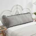 Shabby Chic 20x54in Light Grey Body Pillow Cover with Ruffled Fringe Decor (Gray)