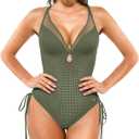 Popilush Bathing Suit for Women Tummy Control One Piece Swimsuit with Shapewear & Built-in Bra for Beach Resort Wear for Women Green (Green, L)