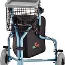 NOVA Traveler Folding 3-Wheel Walker with Tray, Basket, Pouch & Cup Holder, Lightweight Mobility Aid for Seniors & Adults, 8” All-Terrain Wheels for Tight Spaces & Travel, Sky Blue