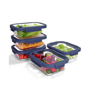 BOROHOUSE 5Pack Borosilicate Glass Containers with Tempered Lids, 35.2oz/4.4 Cup Airtight Meal Prep Set, Microwave/Freezer Safe (Blue)