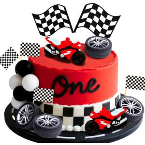 JeVenis Dirt Bike Party Decorations Motorbike Cake Decoration Motorcycle Man Birthday for Dirt Bike Baby Shower Decor (Red)