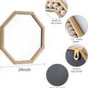 Octagon Bathroom Mirror 24x24 Inch, Gold Accent Mirror, Antique Beaded Mirror Metal Framed, Rustic Square Vanity Mirror for Bedroom Living Room Washing Room Entryway
