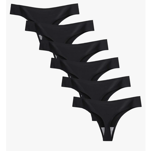 Closecret Lingerie Women 6 Pack Seamless Thongs Underwear Ice Silk Comfy G-string Panties, Size S, Black