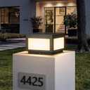 Solar Post Light, 9.8" Outdoor Column Pillar Lamp Dusk to Dawn IP54 Waterproof, Dark Gray Square Fence Posts Cap Lantern 3000K Warm White LED Landscape Lighting for Patio Garden Deck Outside