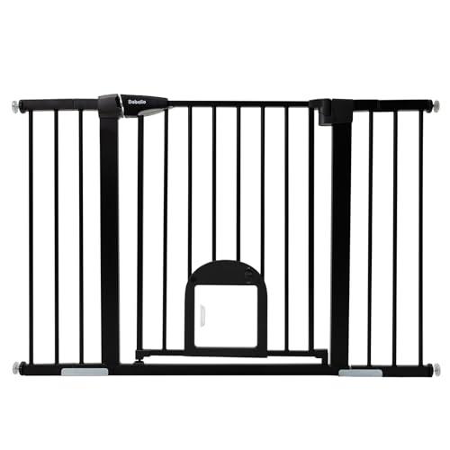 Babelio 29-48" Extra Wide Baby Gate with Adjustable Cat Door, Easy Install Pressure/ Hardware Mounted Dog Gates for The House, Auto Close Pet Gate for Stairs, Easy Walk Thru, Black