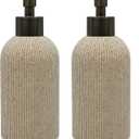 Hand Soap Dispenser for Bathroom and Kitchen Countertop, 10 oz Resin Soap and Lotion Dispensers Set with Plastic Rust Proof Pump, Boho Refillable Liquid Dish Soap Dispensers Bottle,Beige (2 Pack)