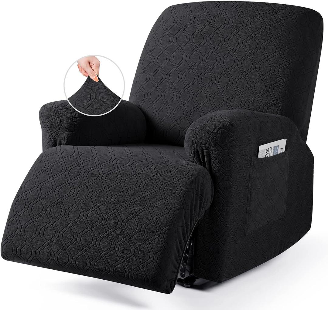 VANSOFY Recliner Chair Cover, 3-Pieces Stretch Recliner Covers for Recliner Chair Soft Reclining Chair Slipcover Furniture Protector for Dogs Cats(Black) (1 Seater)