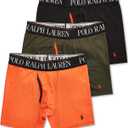 POLO RALPH LAUREN Men's 4D Flex Cooling Microfiber Boxer Briefs, Long Leg & Trunks, 3-Pack (L, Active Orange/Polo Black, Company Olive/Active Orange - 3 Pack)