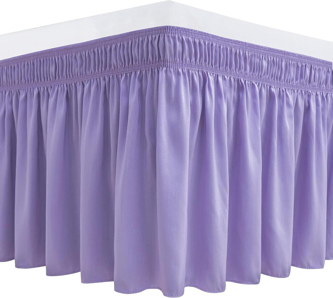 Biscaynebay Wrap Around Bed Skirts for Queen Beds 15" Drop, Lavender Adjustable Elastic Dust Ruffles Easy Fit Wrinkle & Fade Resistant Silky Luxurious Fabric Machine Washable
