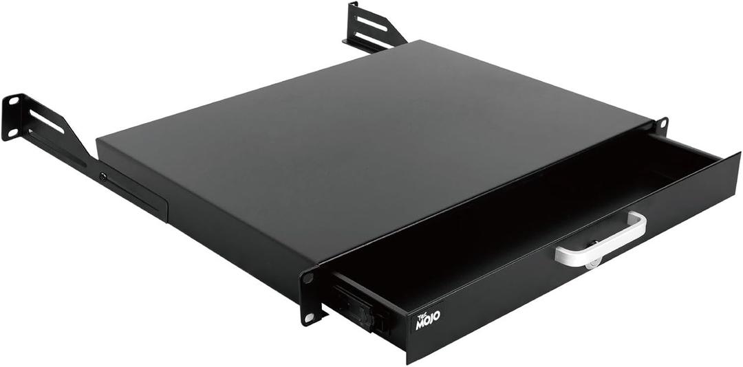 Tecmojo 1U Rack Drawer,Rack Mount Drawer for 19in Network Equipment/Server/AV Rack or Cabinet Enclosure,Sliding and Lockable Server Rack Drawer - Load-Bearing 22lb (10kg),with Cable Management Holes