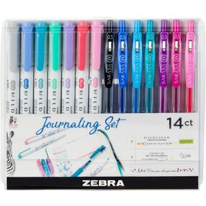 Zebra Pen Journaling Set, 14-Pack Assorted Colors, Includes 7 Mildliner Highlighters and 7 Sarasa Clip Gel Pens, Ideal for Bullet Journals, Planners, and Note-Taking (10014)