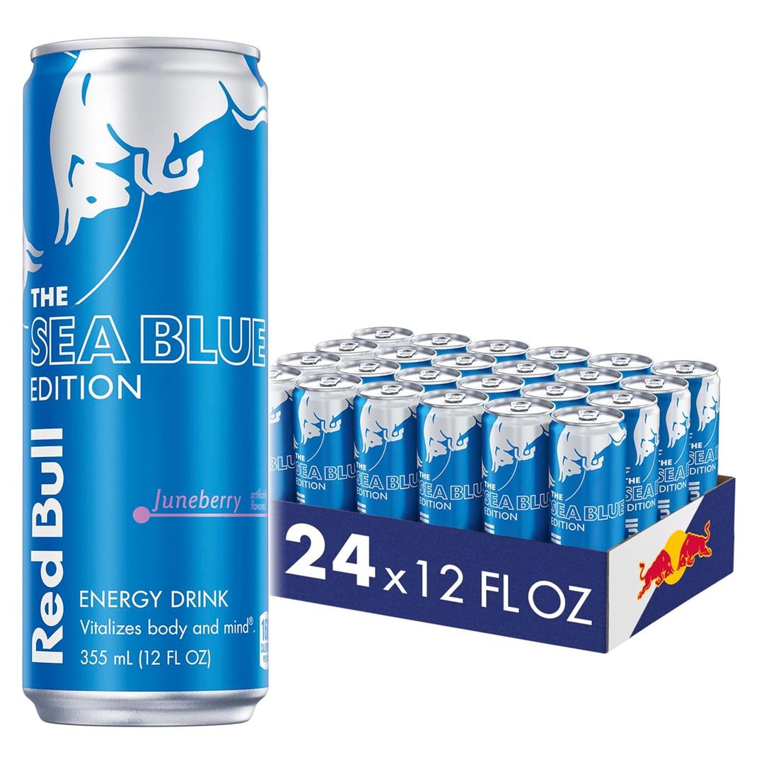 Red Bull Sea Blue Edition Energy Drink, Juneberry, with 114mg Caffeine plus Taurine & B Vitamins, 12 Fl Oz, Pack of 24 Cans, BB 09-04-26