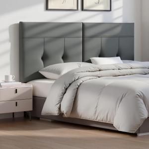 Queen Headboard Only with Adjustable Metal Legs, Faux Leather Upholstered Headboard Queen Size, Modern Stylish Headboard with Sunken Dot Design, Sturdy Bed Headboard for Bedroom, Gray