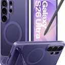 TORRAS Strong Magnetic & Seamless Stand for Samsung Galaxy S26 Ultra Case, Fit for MagSafe, Mil-Grade Drop Protection, Kickstand for Samsung Galaxy S26 Ultra Case, Translucent Back/Purple Edge