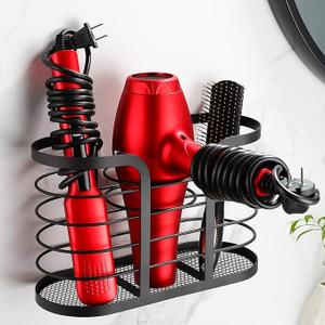 YIGII Hair Dryer Holder - Hair Tool Organizer Wall Mount/Cabinet Door Blow Dryer Holder Bathroom Organizer Hot Styling Tools Storage for Hair Curling Wands, Flat Irons, Electric Shaver Black