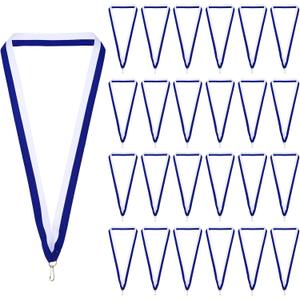 PATIKIL Award Neck Ribbons, 50 Pack Polyester Medal Lanyards with Snap Clip Blank Award Ribbon for Competitions Achievement Sports Party, Blue/White