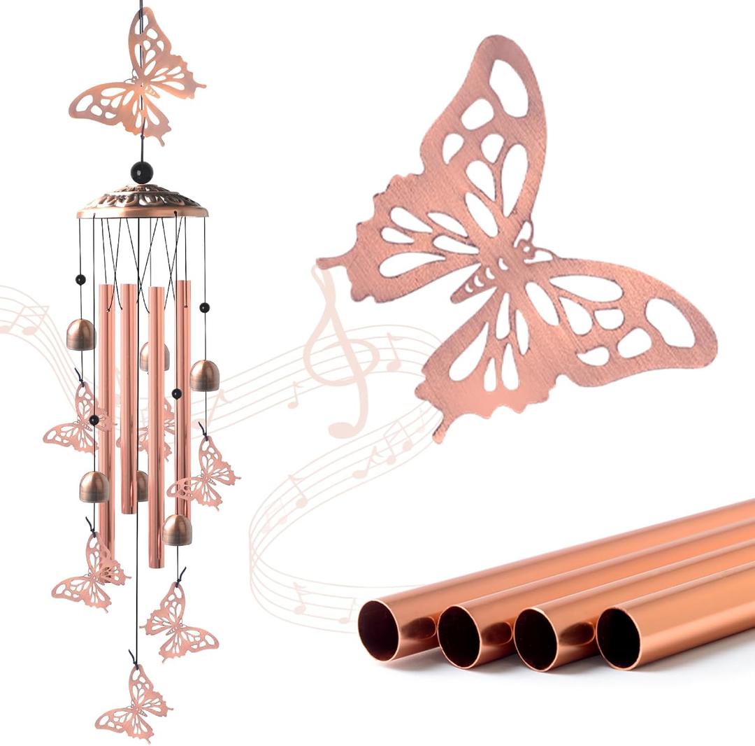 JOBOSI Butterfly Festive Brass Wind Chimes for Outside  Handcrafted with Deep Melodic Tone, Christmas/Birthday Decor for Garden & Patio Lovers, Unique Housewarming Present for Outdoor Spaces