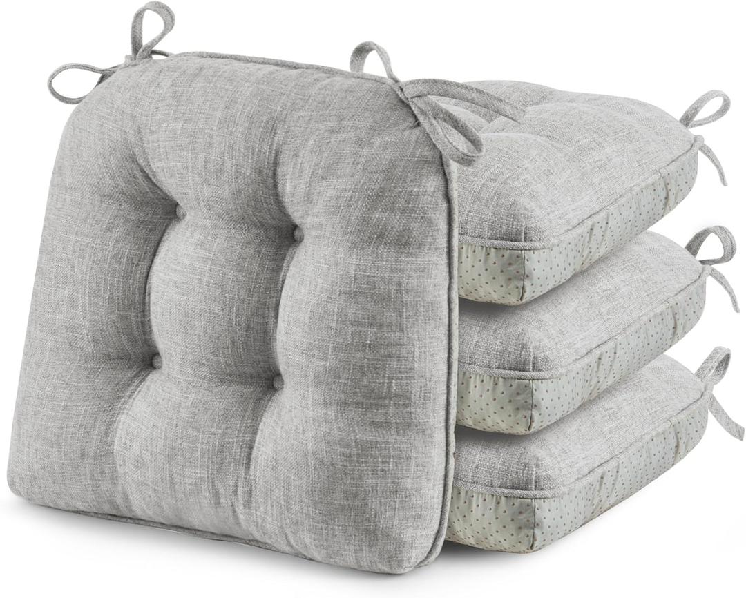 puredown Chair Cushions for Dining Chairs, Tufted Memory Foam Chair Pads with Non-Slip Backing, Kitchen Seat Cushions with Ties, Washable Seat Pad Set of 4, 15.5" x 15.5" x 4", Light Grey