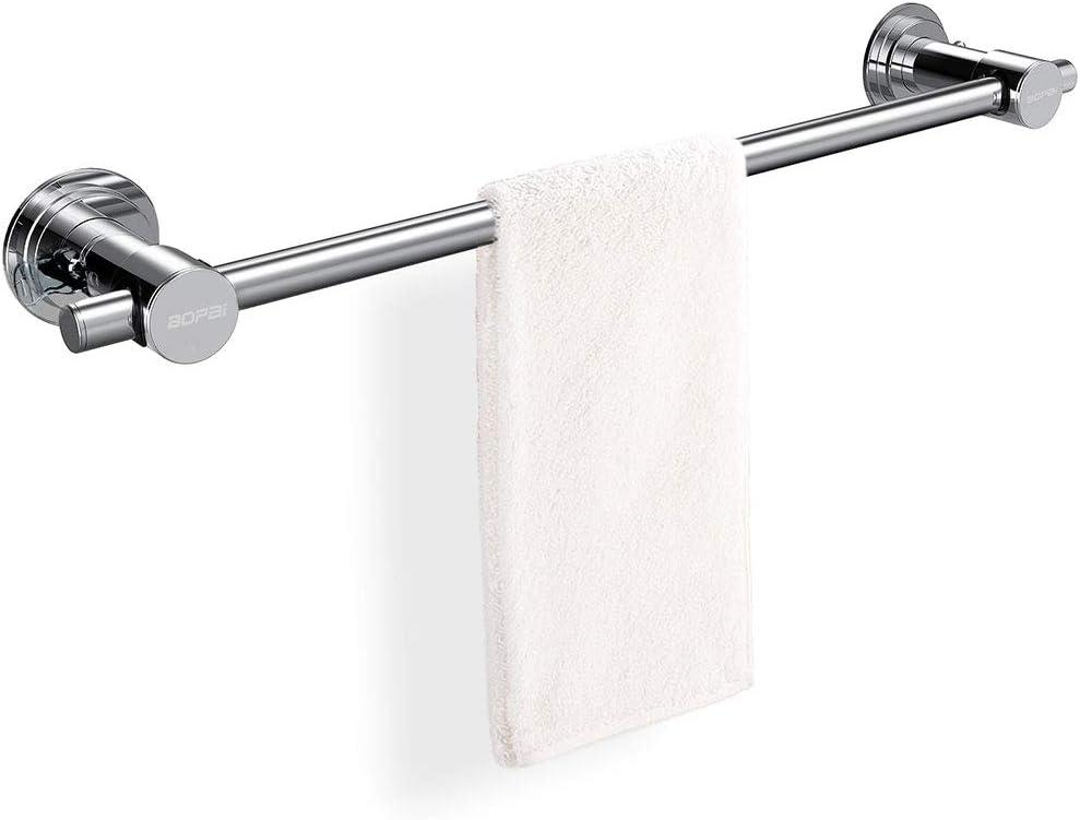 BOPai 24 inch Vacuum Suction Cup Towel Bar, Removeable Shower Mat Rod Shower Door Adhesive Towel Bar Suction Towel Rack, Premium Chrome