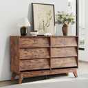 GarveeHome 6-Drawer Dresser for Bedroom, 47.2 in Wide Mid Century Chest of Drawers, Wooden Dresser TV Stand, Vintage Dressers with Bevel Design for Bedroom, Living Room, Hallway, Antique Wood