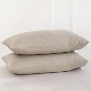 MooMee Bedding Pillowcases Pack of 2 100% Washed Cotton Linen Like Textured Breathable Durable Soft Comfy (Heathered Tannish Linen Grey, King)